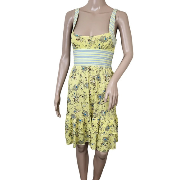 Free People Womens Dress Yellow Floral Boho Empire Waist Summer Sleeveless